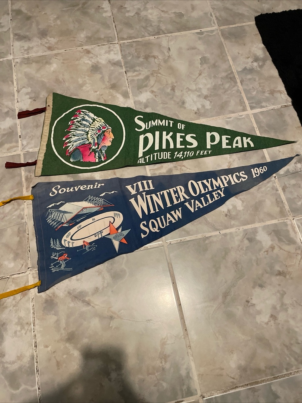 Vintage 1960s Winter Olympics & Summit Of Pikes Peak 2 Lot Pennants